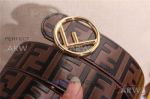 AAA Fake Fendi Engraved Coffee Leather Belt With Yellow Gold Buckle